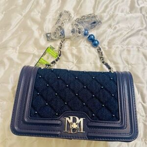 Monogram Quilted Navy Shoulder Bag